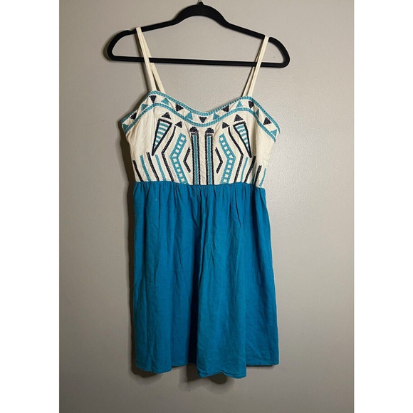 Staring At Stars Size 10 M Dress Blue White Aztec Cami Tank Embroidered Boho - Picture 1 of 9